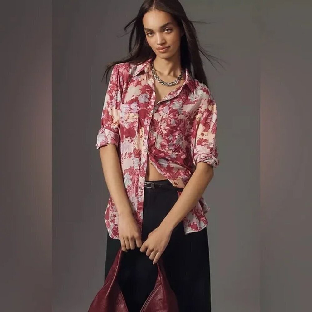 Pilcro Anthropologie Floral Romy Relaxed Button Down Shirt, Size XS